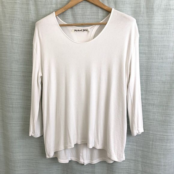 Michael Stars Tops - Michael Stars Open Split Back Top Draped White Ripped 3/4 Sleeve One Size OS